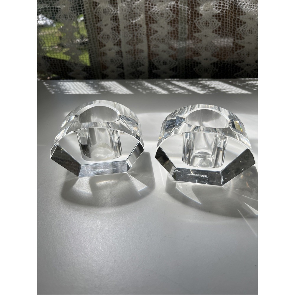 Vintage Oleg Cassini Crystal Cut Lotus Votive Elegant Candle Holder Signed Set - Picture 4 of 8
